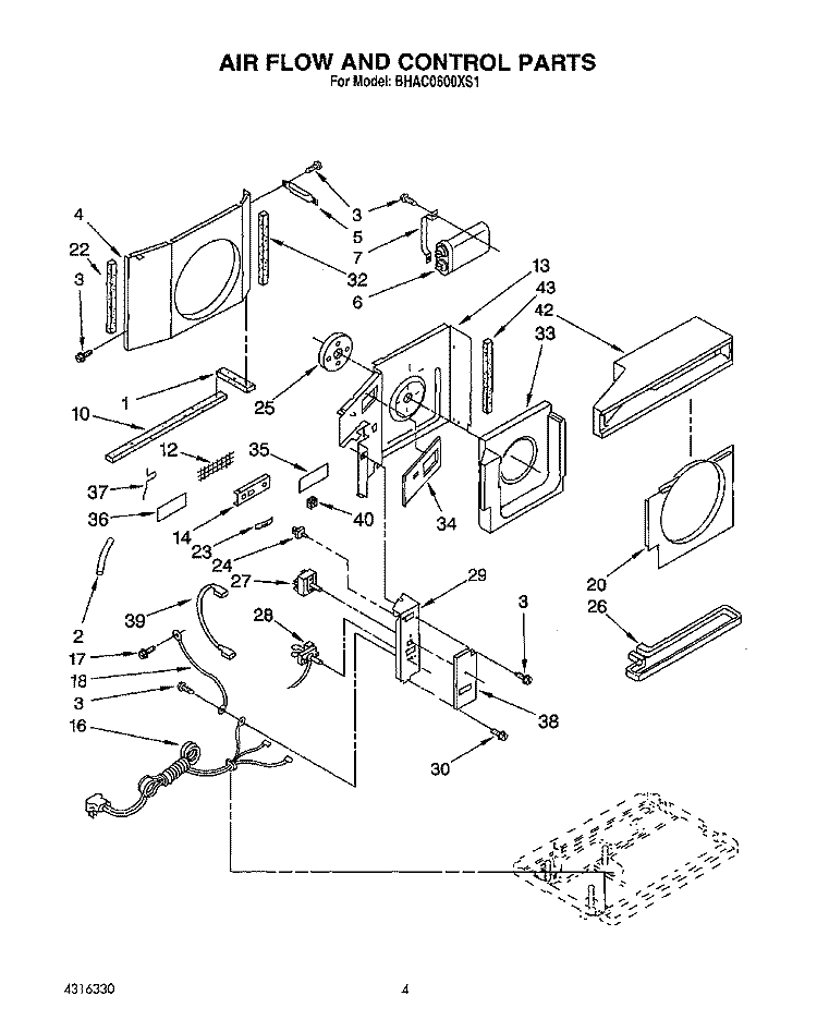 AIR FLOW AND CONTROL Diagram and Parts List for BHAC0600XS1  Whirlpool Air Conditioner