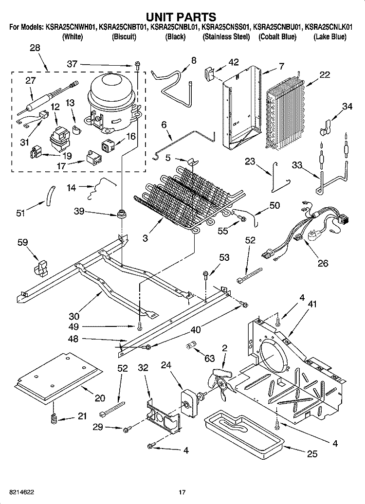 UNIT PARTS Diagram and Parts List for KSRA25CNSS01  KitchenAid Refrigerator