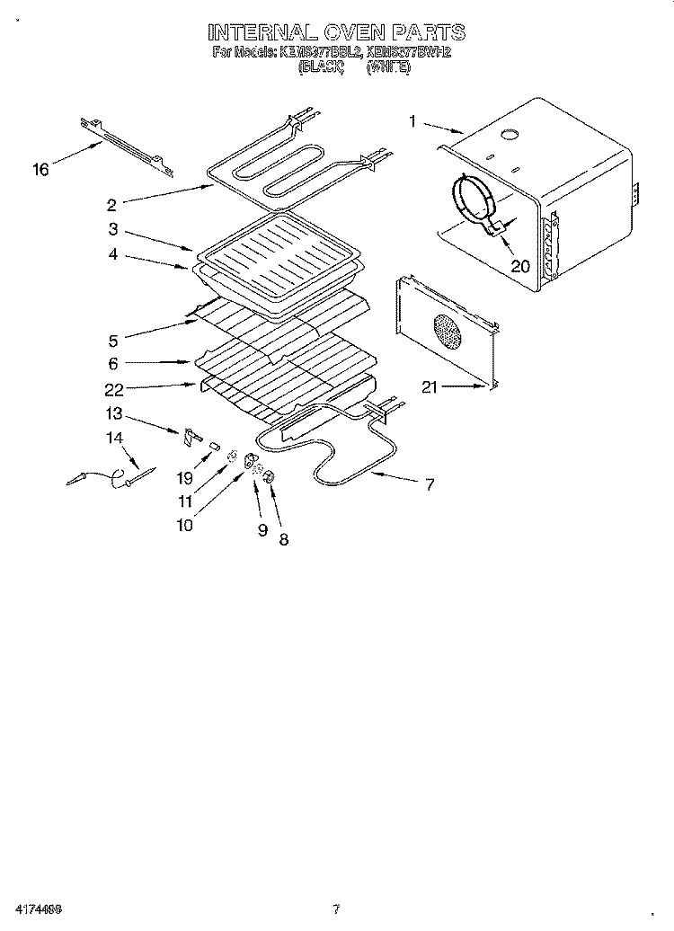 INTERNAL OVEN Diagram and Parts List for KEMS377BWH2  KitchenAid Wall Oven