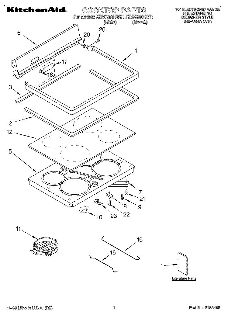 COOKTOP, LITERATURE Diagram and Parts List for KERC500HBT1  KitchenAid Range