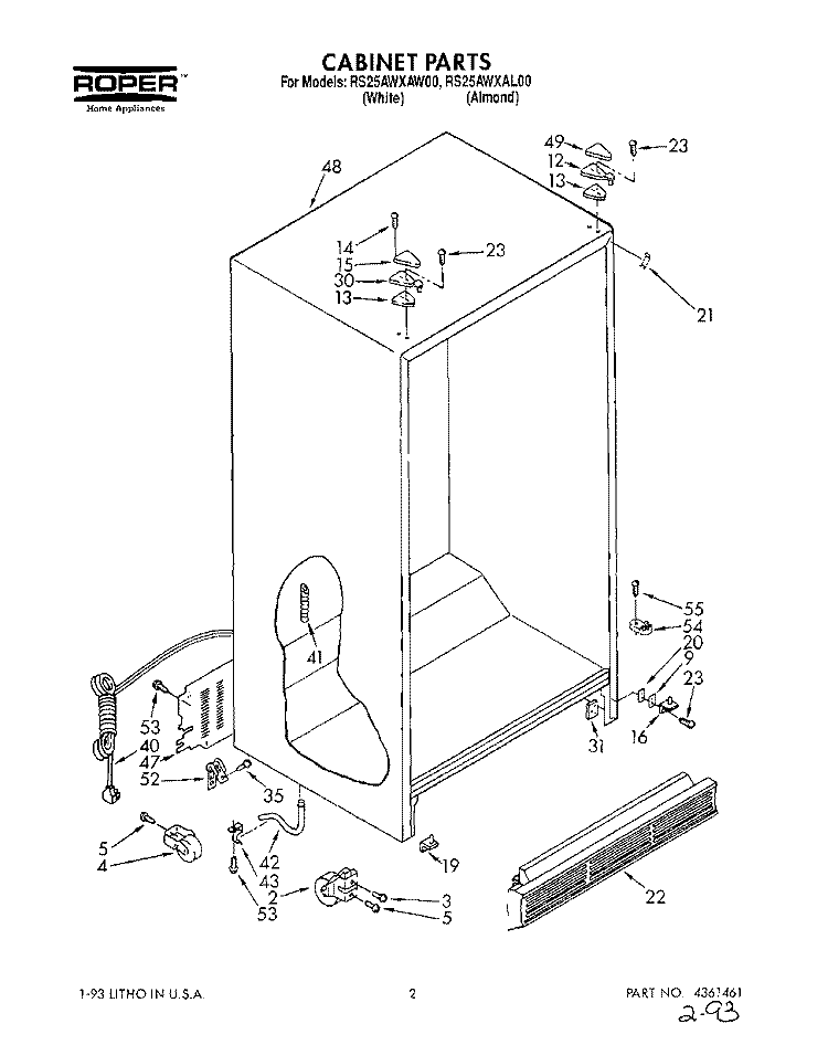 CABINET Diagram and Parts List for RS25AWXAW00  Roper Refrigerator