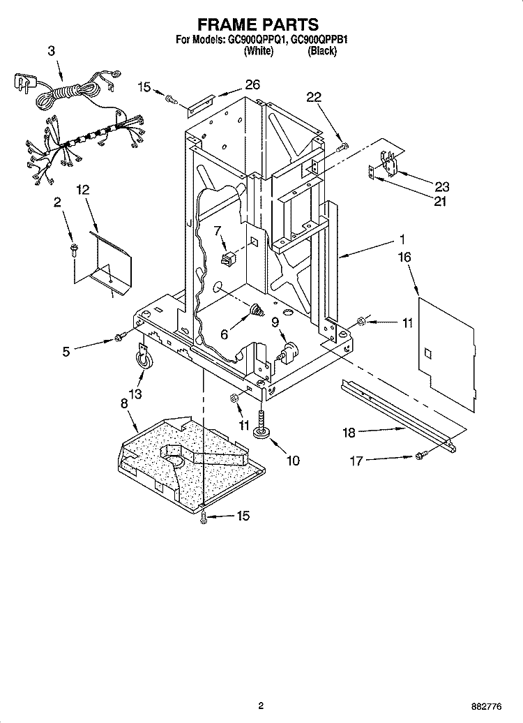 FRAME PARTS Diagram and Parts List for GC900QPPB1  Whirlpool Trash Compactor