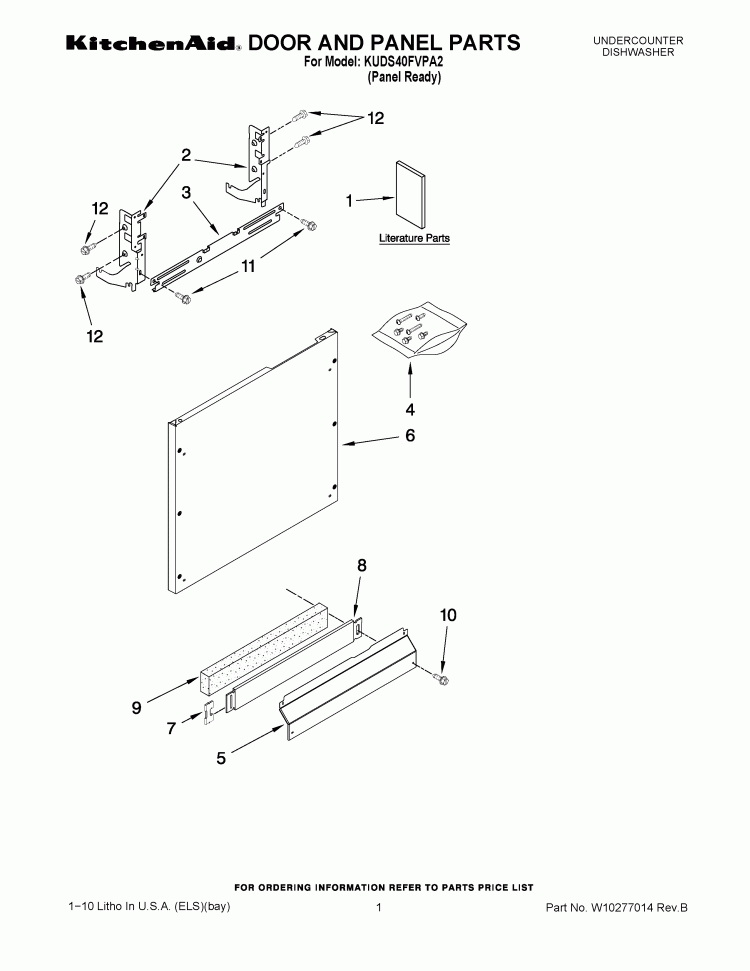 DOOR AND PANEL PARTS Diagram and Parts List for KUDS40FVPA2  KitchenAid Dishwasher
