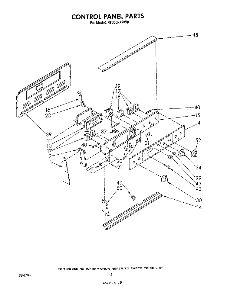 CONTROL PANEL Diagram and Parts List for RF350PXPW0  Whirlpool Range