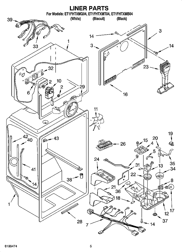LINER PARTS Diagram and Parts List for ET1FHTXMB04  Whirlpool Refrigerator
