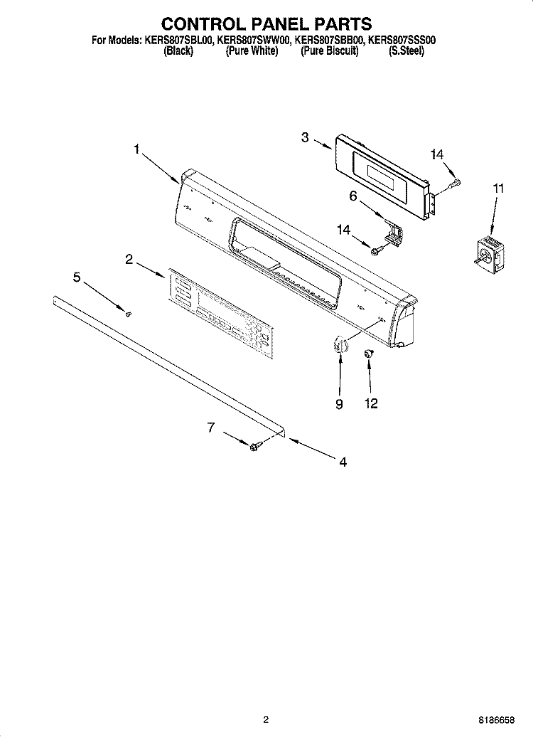 CONTROL PANEL PARTS Diagram and Parts List for KERS807SBB00  KitchenAid Range