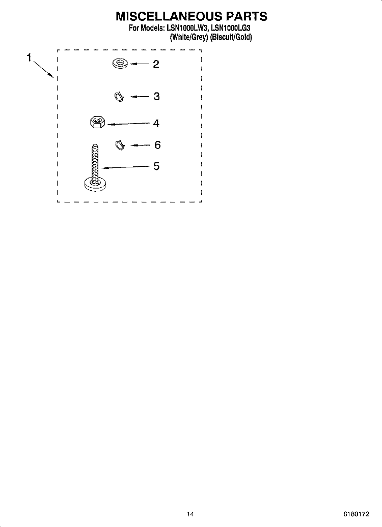 MISCELLANEOUS PARTS OPTIONAL PARTS (NOT INCLUDED) Diagram and Parts List for LSN1000LG3  Whirlpool Washer