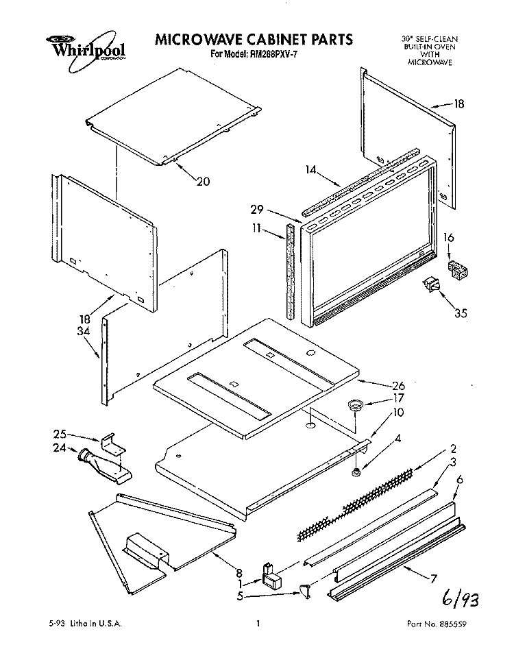 SECTION Diagram and Parts List for RM288PXV7  Whirlpool Microwave Oven Combo