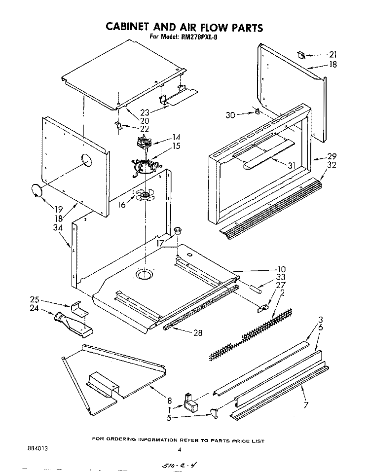 CABINET AND AIRFLOW Diagram and Parts List for RM278PXL0  Whirlpool Microwave Oven Combo