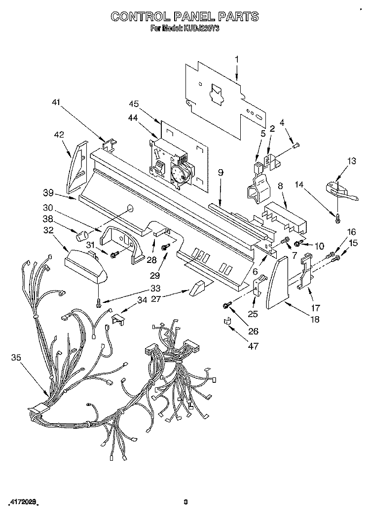 CONTROL PANEL, LIT/OPTIONAL Diagram and Parts List for KUDJ230Y3  KitchenAid Dishwasher