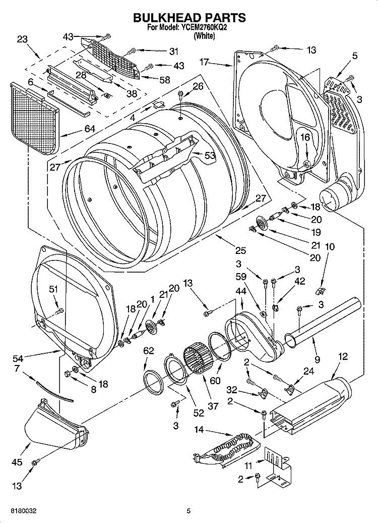 BULKHEAD PARTS, OPTIONAL PARTS (NOT INCLUDED) Diagram and Parts List for YCEM2760KQ2  Whirlpool Dryer