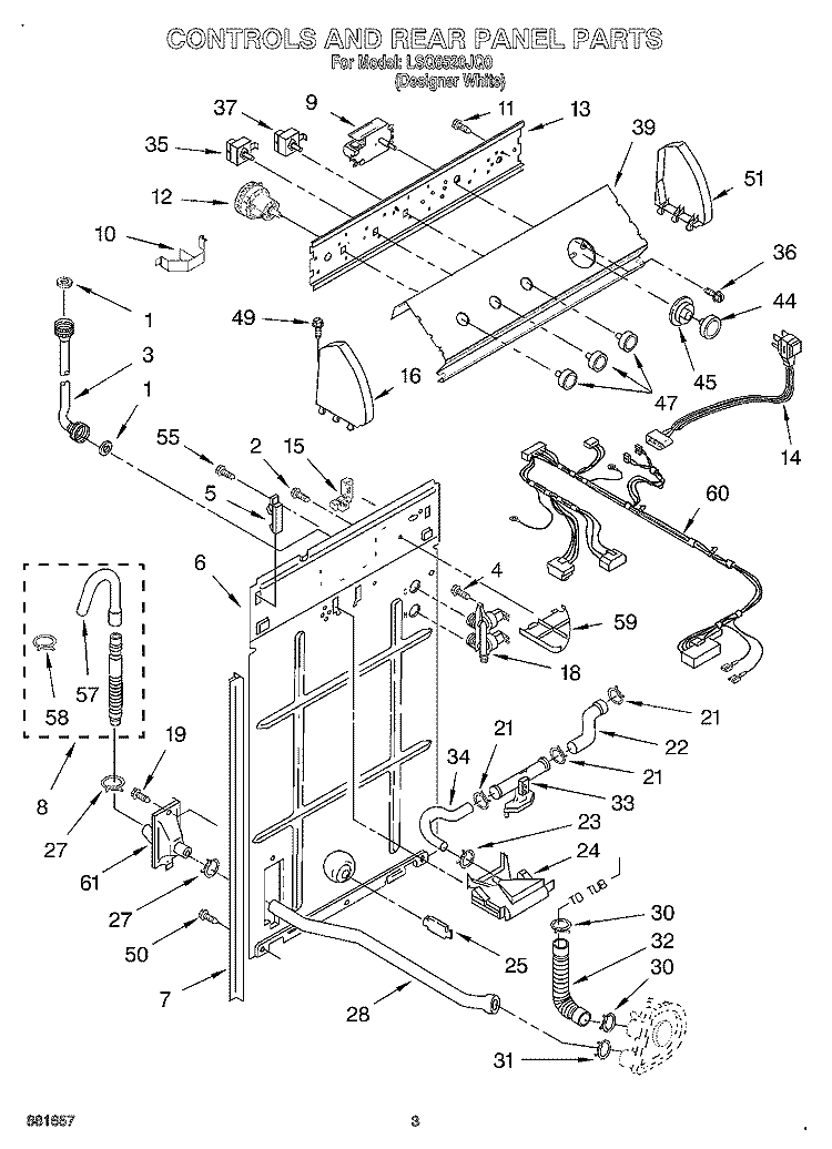 CONTROLS AND REAR PANEL Diagram and Parts List for LSQ8520JQ0  Whirlpool Washer