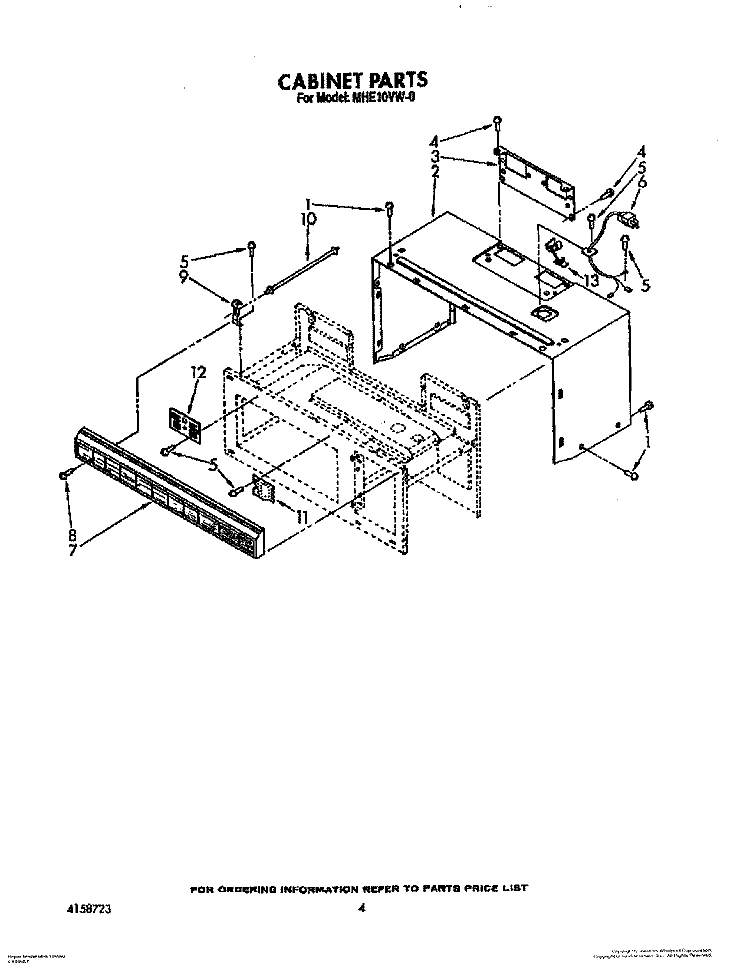 CABINET Diagram and Parts List for MHE10VW0  Roper Microwave