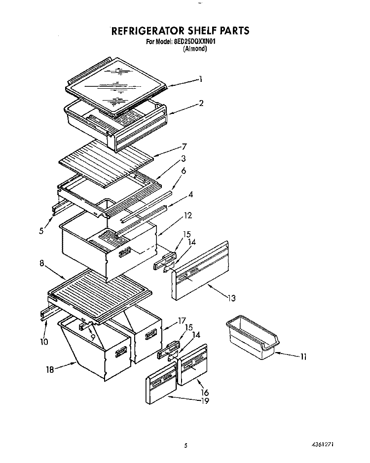 REFRIGERATOR SHELF Diagram and Parts List for 8ED25DQXXN01  Whirlpool Refrigerator