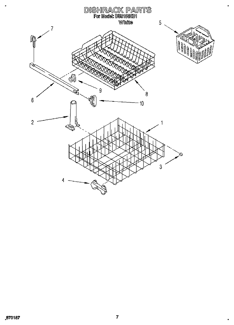 DISHRACK Diagram and Parts List for DU8150XB1  Whirlpool Dishwasher