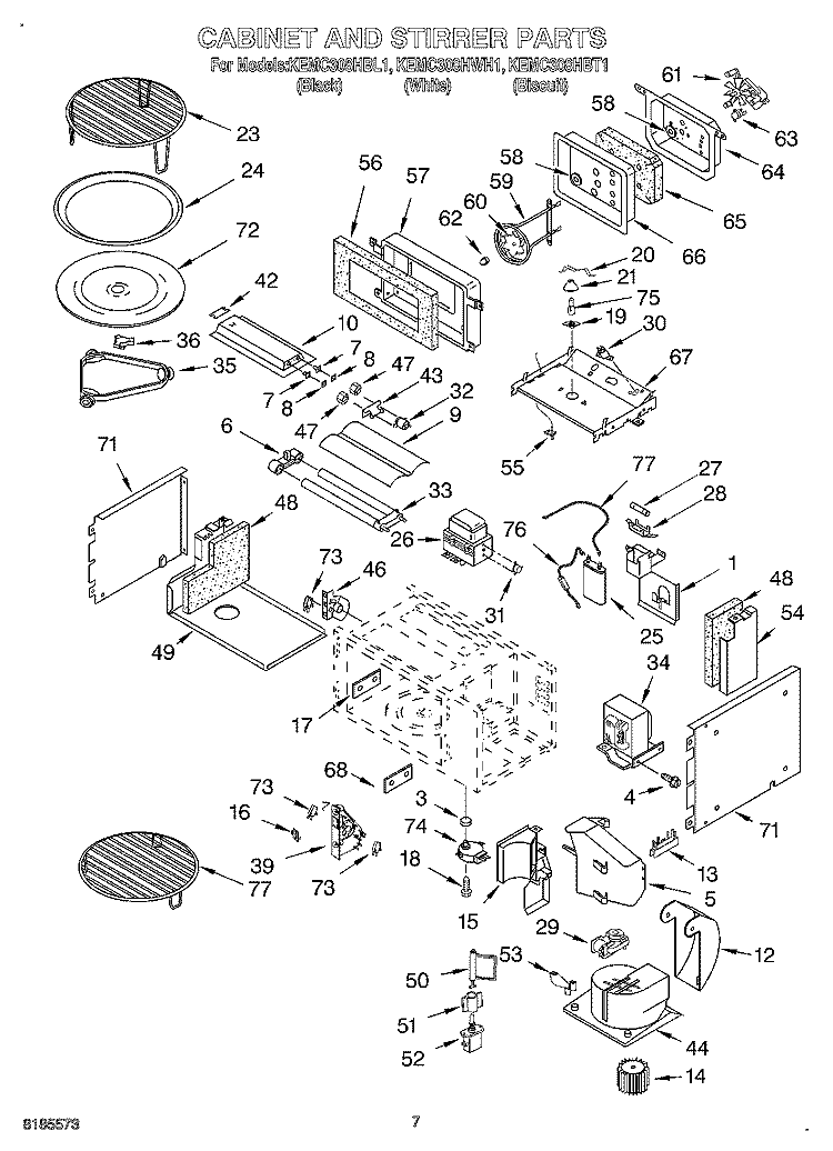 CABINET AND STIRRER Diagram and Parts List for KEMC308HWH1  KitchenAid Microwave Oven Combo