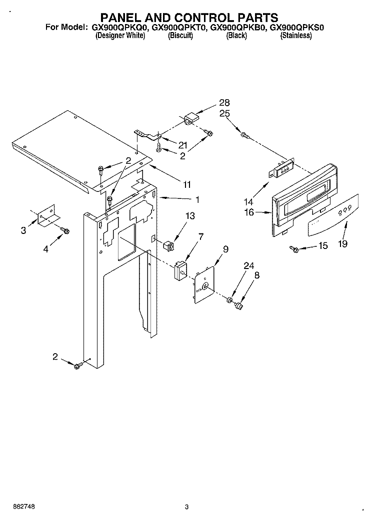 PANEL AND CONTROL Diagram and Parts List for GX900QPKS0  Whirlpool Trash Compactor