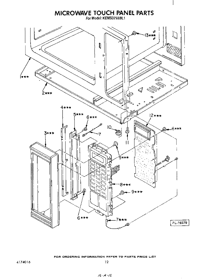 MICROWAVE TOUCH PANEL Diagram and Parts List for KEMS375SBL1  KitchenAid Microwave Oven Combo
