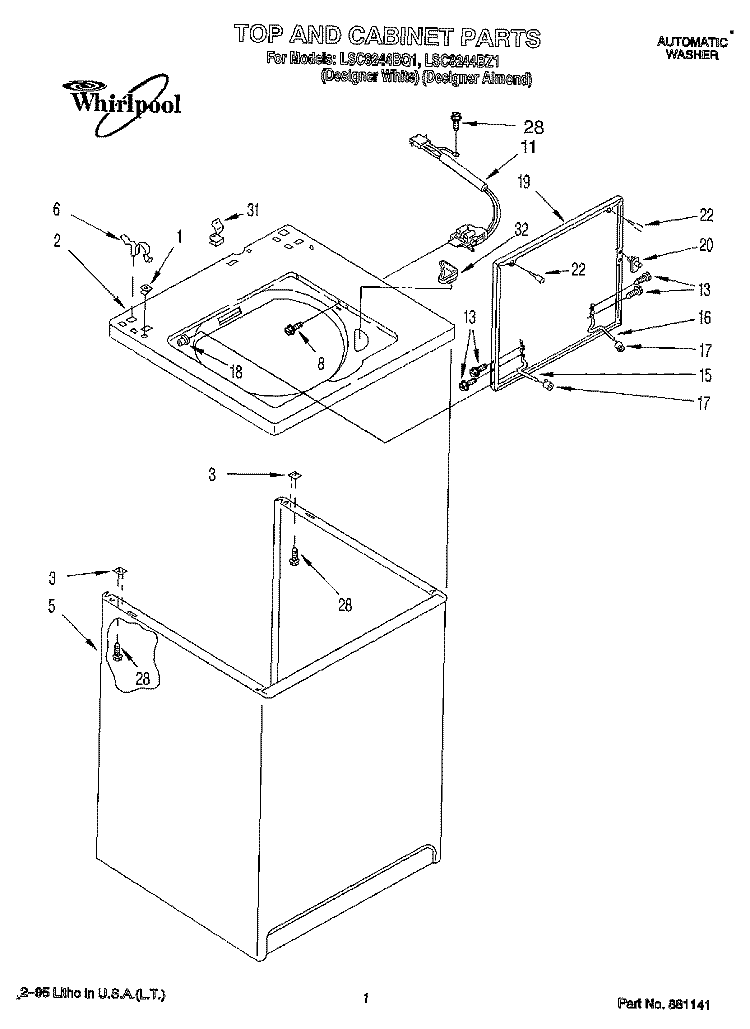 TOP AND CABINET, LIT/OPTIONAL Diagram and Parts List for LSC8244BQ1  Whirlpool Washer