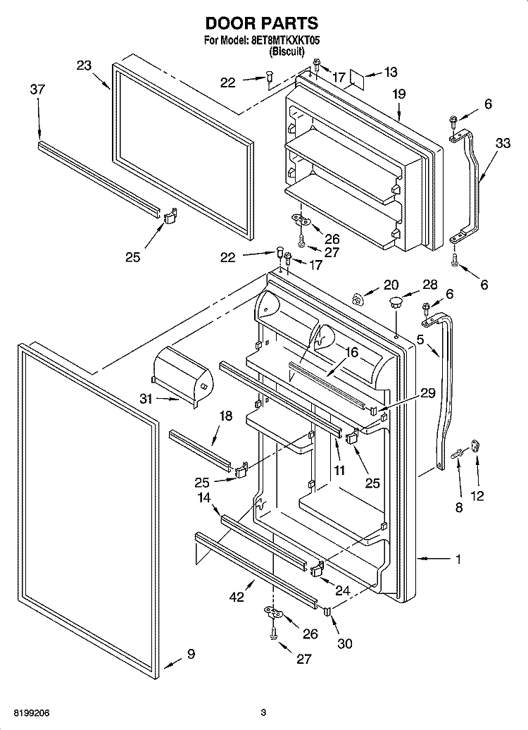 DOOR PARTS Diagram and Parts List for 8ET8MTKXKT05  Whirlpool Refrigerator