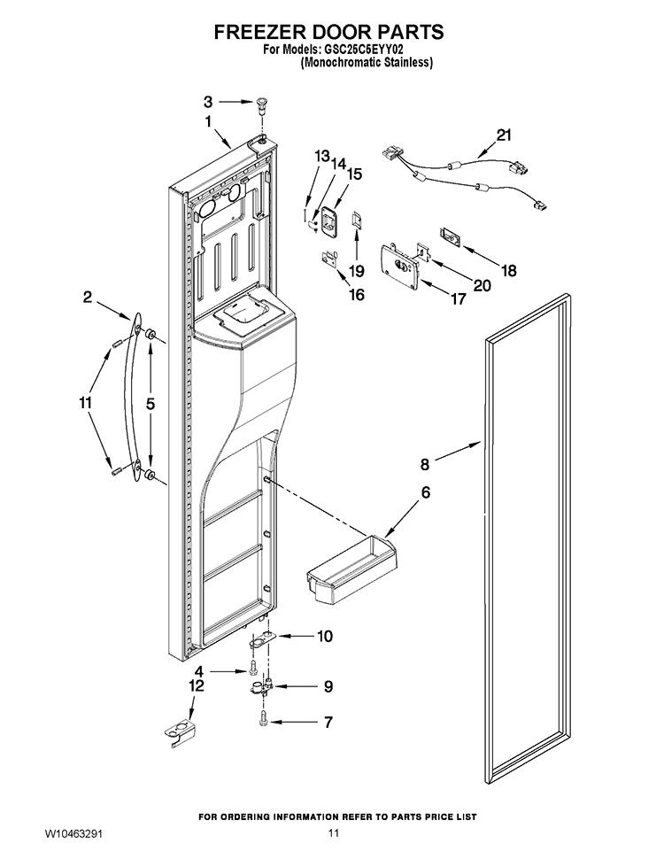 FREEZER DOOR PARTS Diagram and Parts List for GSC25C5EYY02  Whirlpool Refrigerator