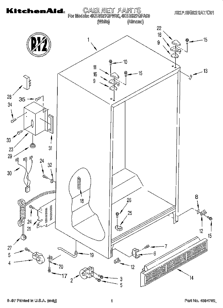 CABINET Diagram and Parts List for 4KSRS27QFW00  KitchenAid Refrigerator