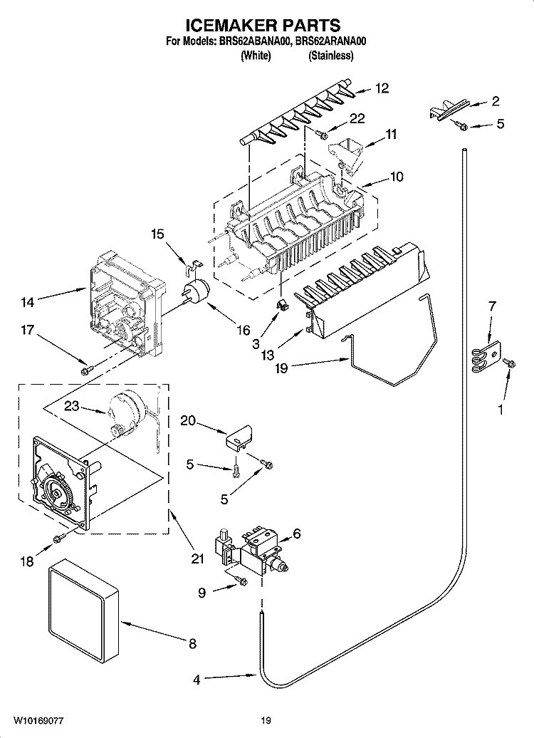 ICEMAKER PARTS, OPTIONAL PARTS (NOT INCLUDED) Diagram and Parts List for BRS62ARANA00  Whirlpool Refrigerator