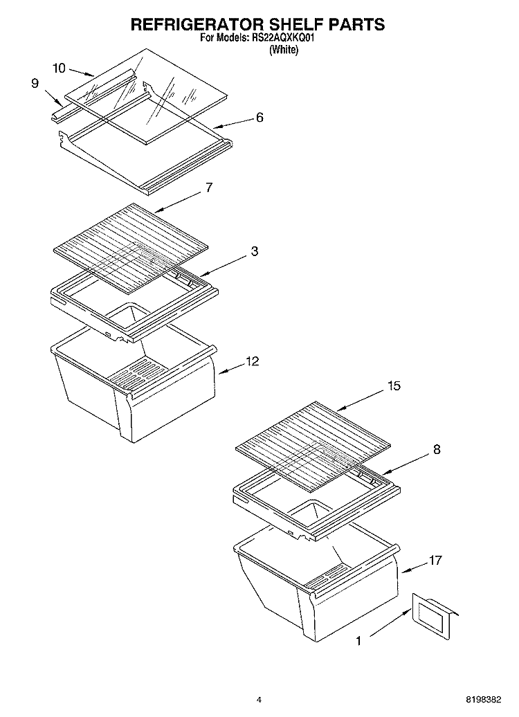 REFRIGERATOR SHELF Diagram and Parts List for RS22AQXKQ01  Roper Refrigerator