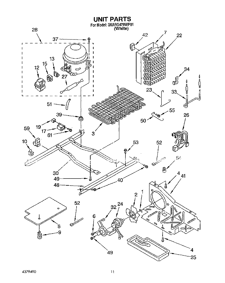 UNIT Diagram and Parts List for 3XARG479WP01  Whirlpool Refrigerator