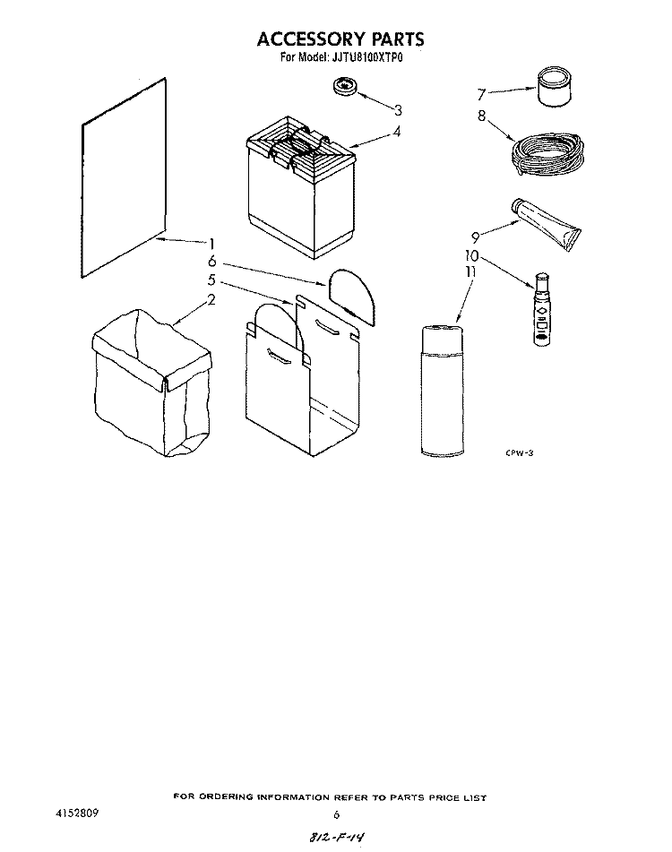 ACCESSORY Diagram and Parts List for JJTU8100XTP0  Whirlpool Trash Compactor