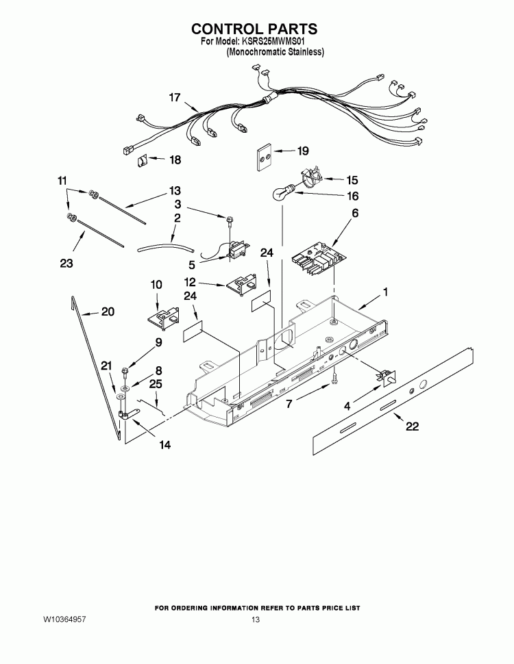 CONTROL PARTS Diagram and Parts List for KSRS25MWMS01  KitchenAid Refrigerator