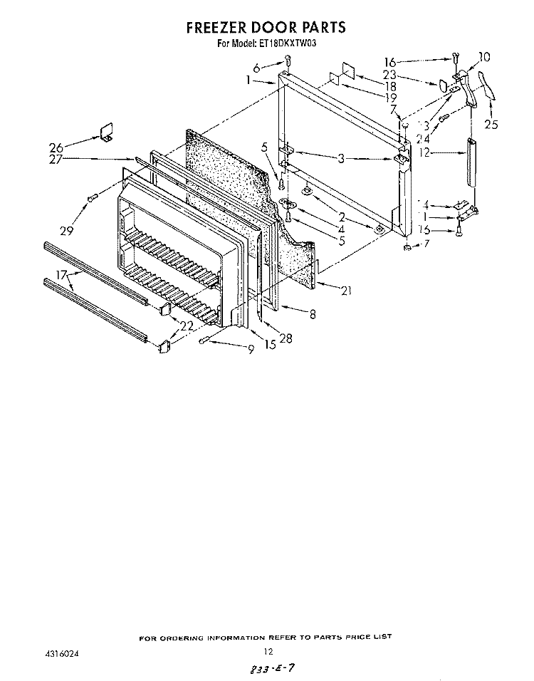 FREEZER DOOR Diagram and Parts List for ET18DKXTF03  Whirlpool Refrigerator