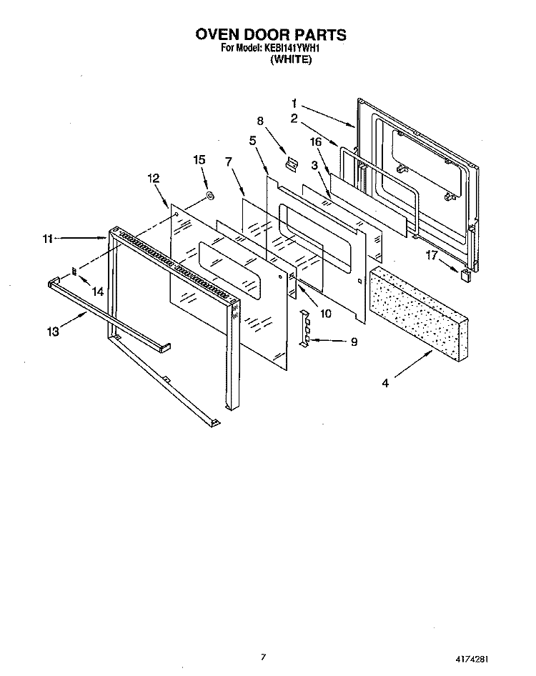 OVEN DOOR Diagram and Parts List for KEBI141YWH1  KitchenAid Wall Oven
