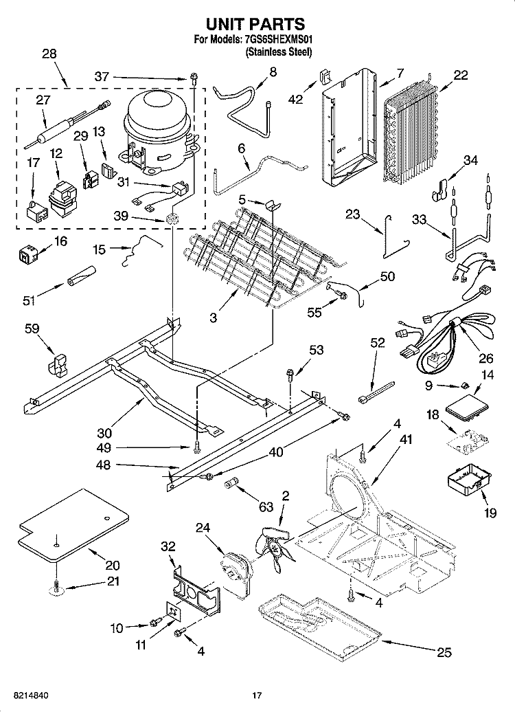 UNIT PARTS Diagram and Parts List for 7GS6SHEXMS01  Whirlpool Refrigerator