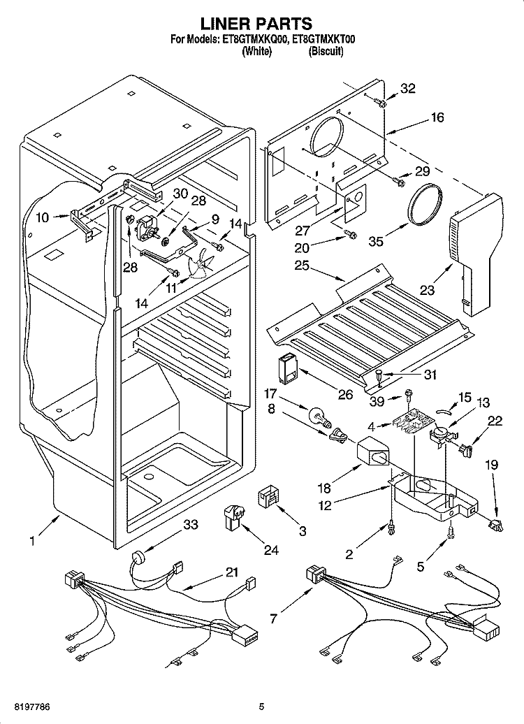 LINER PARTS Diagram and Parts List for ET8GTMXKT00  Whirlpool Refrigerator