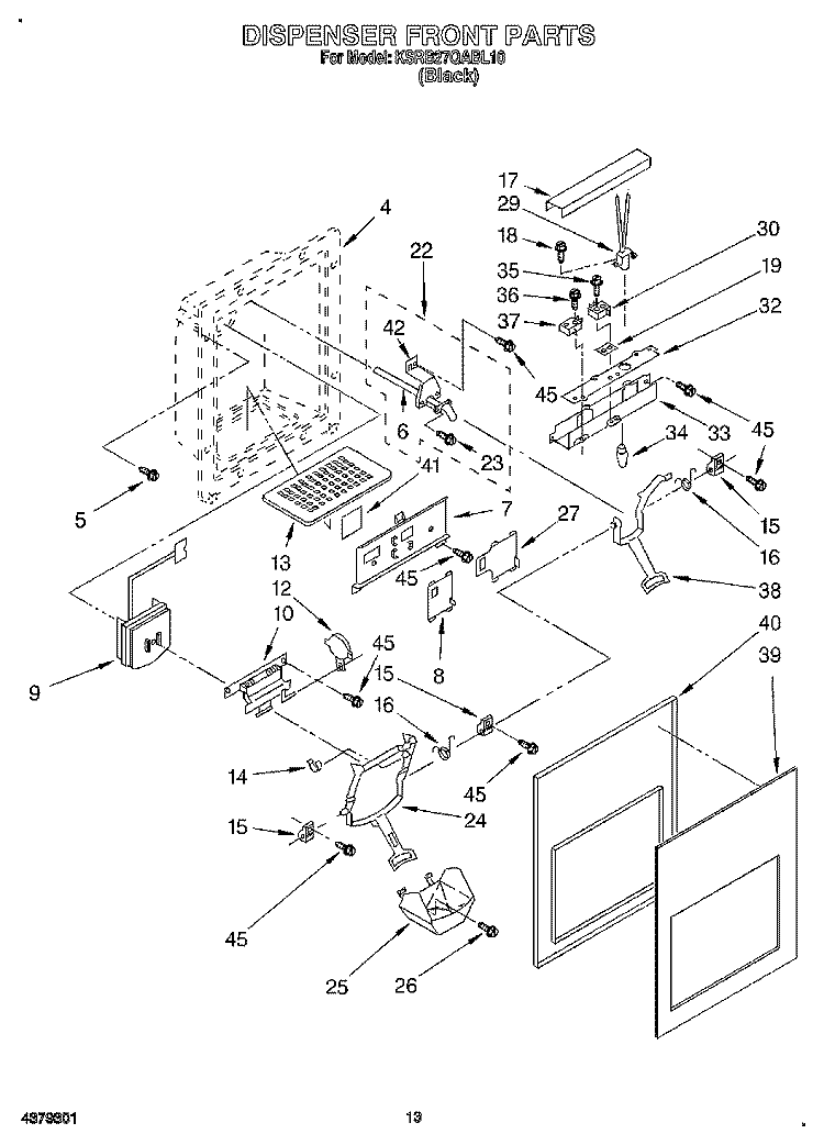 DISPENSER FRONT Diagram and Parts List for KSRB27QABL10  KitchenAid Refrigerator