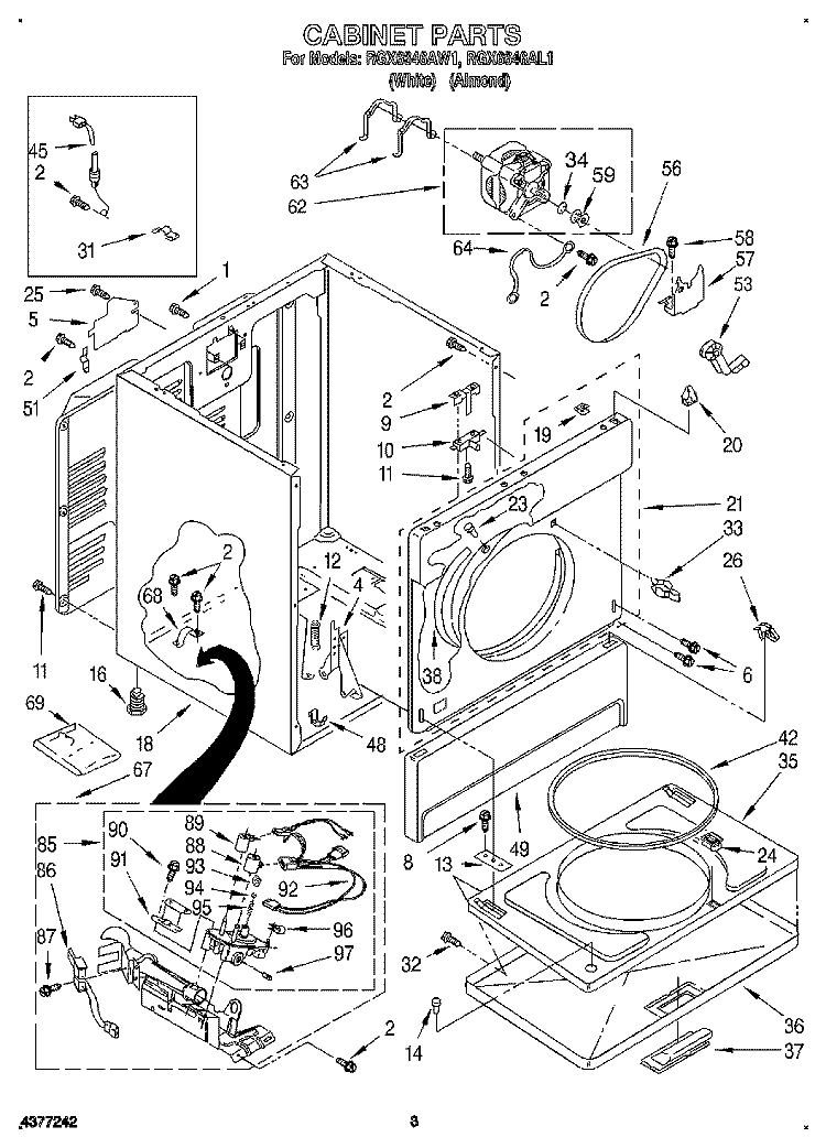 CABINET Diagram and Parts List for RGX6646AL1  Roper Dryer
