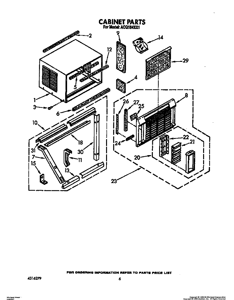 CABINET Diagram and Parts List for ACQ184XX1  Whirlpool Air Conditioner
