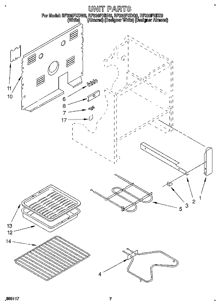 UNIT, OPTIONAL Diagram and Parts List for RF330PXDW0  Whirlpool Range