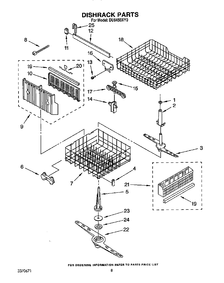 DISHRACK, LIT/OPTIONAL Diagram and Parts List for DU9450XY0  Whirlpool Dishwasher
