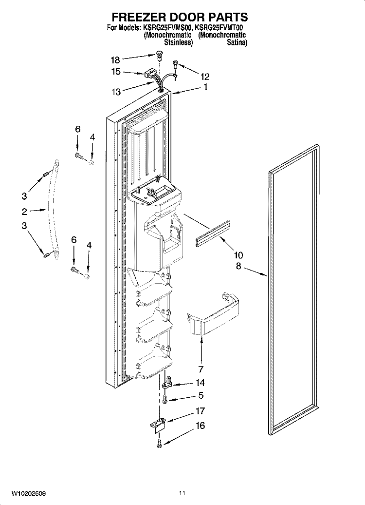 FREEZER DOOR PARTS Diagram and Parts List for KSRG25FVMS00  KitchenAid Refrigerator