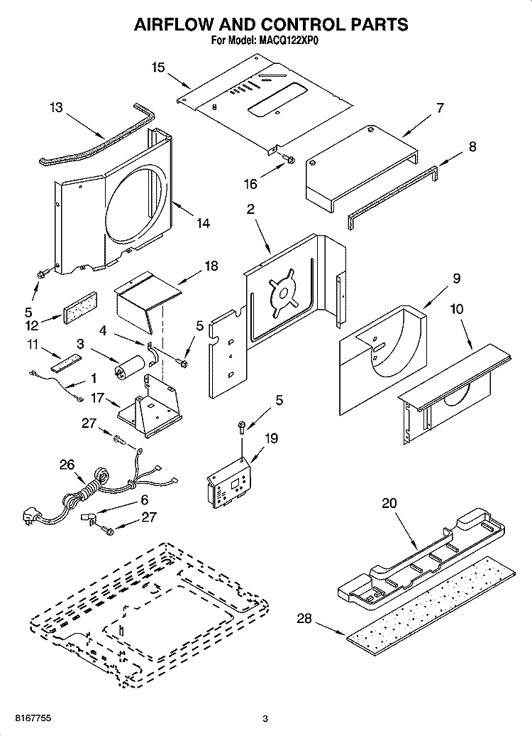 AIR FLOW AND CONTROL PARTS Diagram and Parts List for MACQ122XP0  Whirlpool Air Conditioner