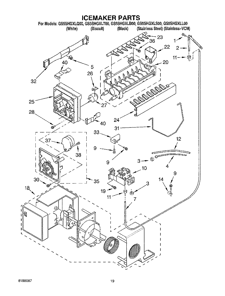 ICE MAKER, OPTIONAL Diagram and Parts List for GS5SHGXLQ00  Whirlpool Refrigerator