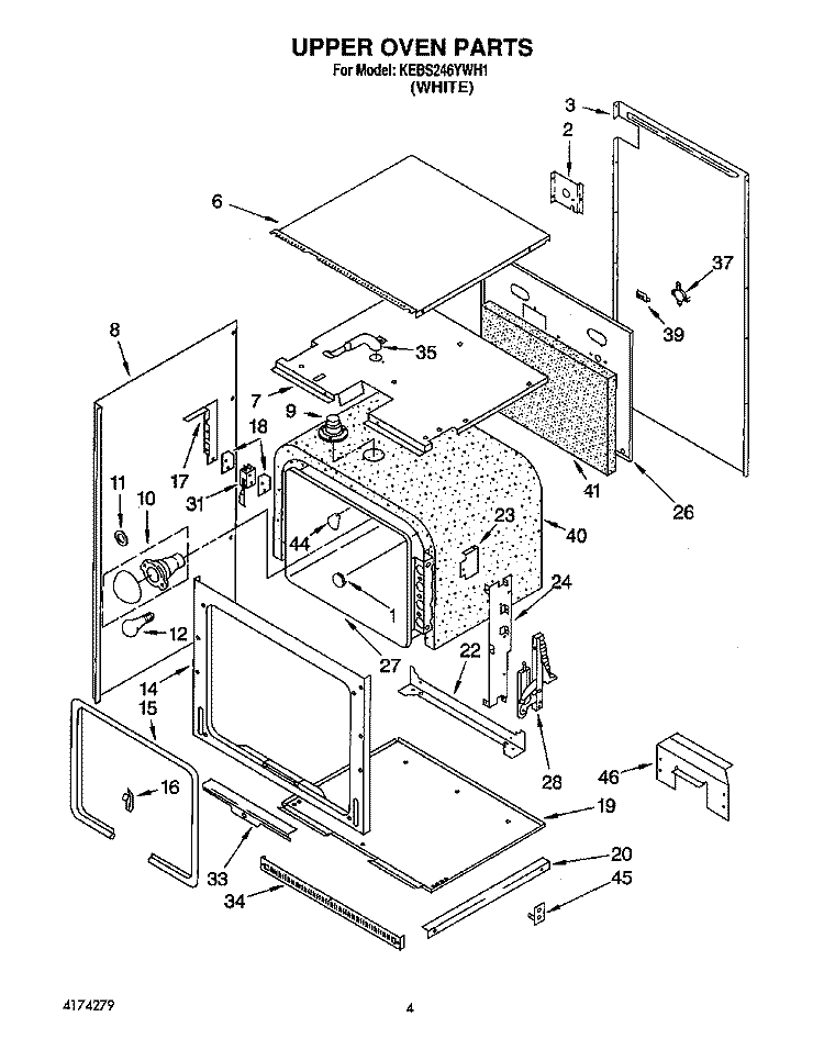 UPPER OVEN Diagram and Parts List for KEBS246YWH1  KitchenAid Wall Oven