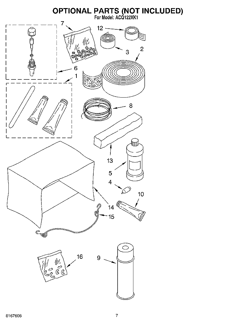 OPTIONAL Diagram and Parts List for ACQ122XK1  Whirlpool Air Conditioner