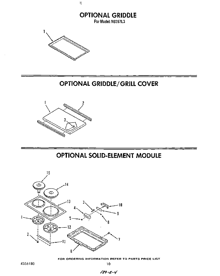 GRIDDLE , GRIDDLE/GRILL COVER Diagram and Parts List for N9357L3  Roper Range