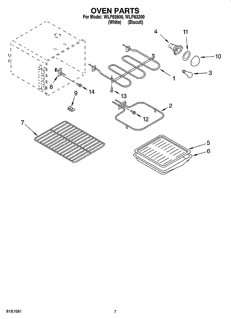 OVEN PARTS, MISCELLANEOUS PARTS Diagram and Parts List for WLP83200  Whirlpool Range
