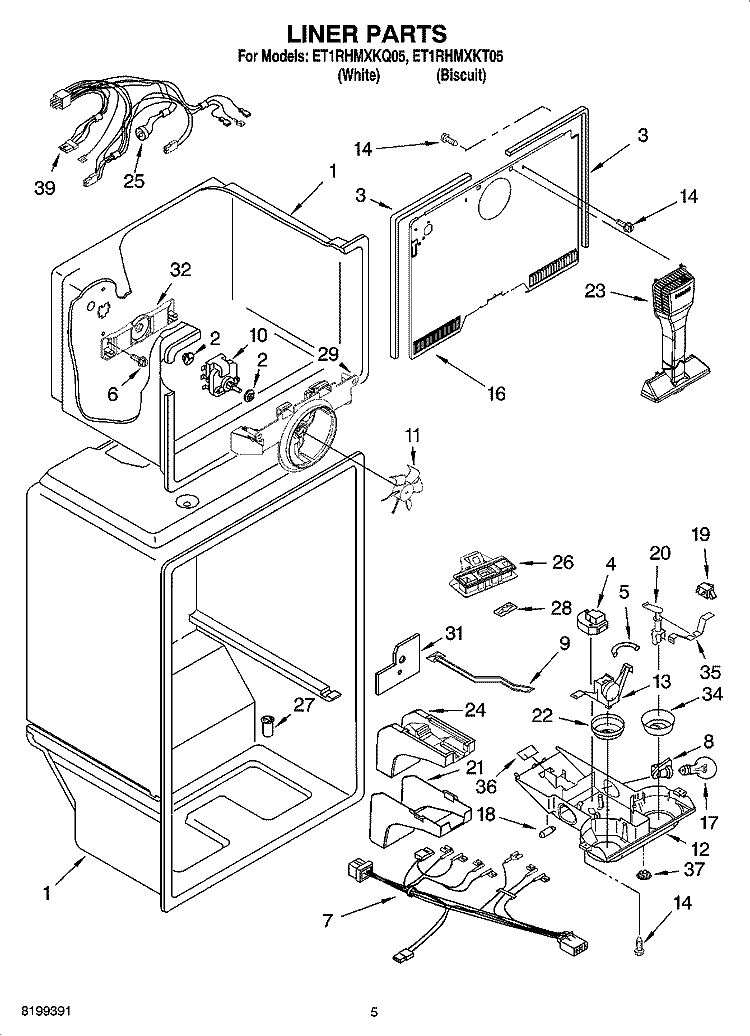 LINER PARTS Diagram and Parts List for ET1RHMXKQ05  Whirlpool Refrigerator
