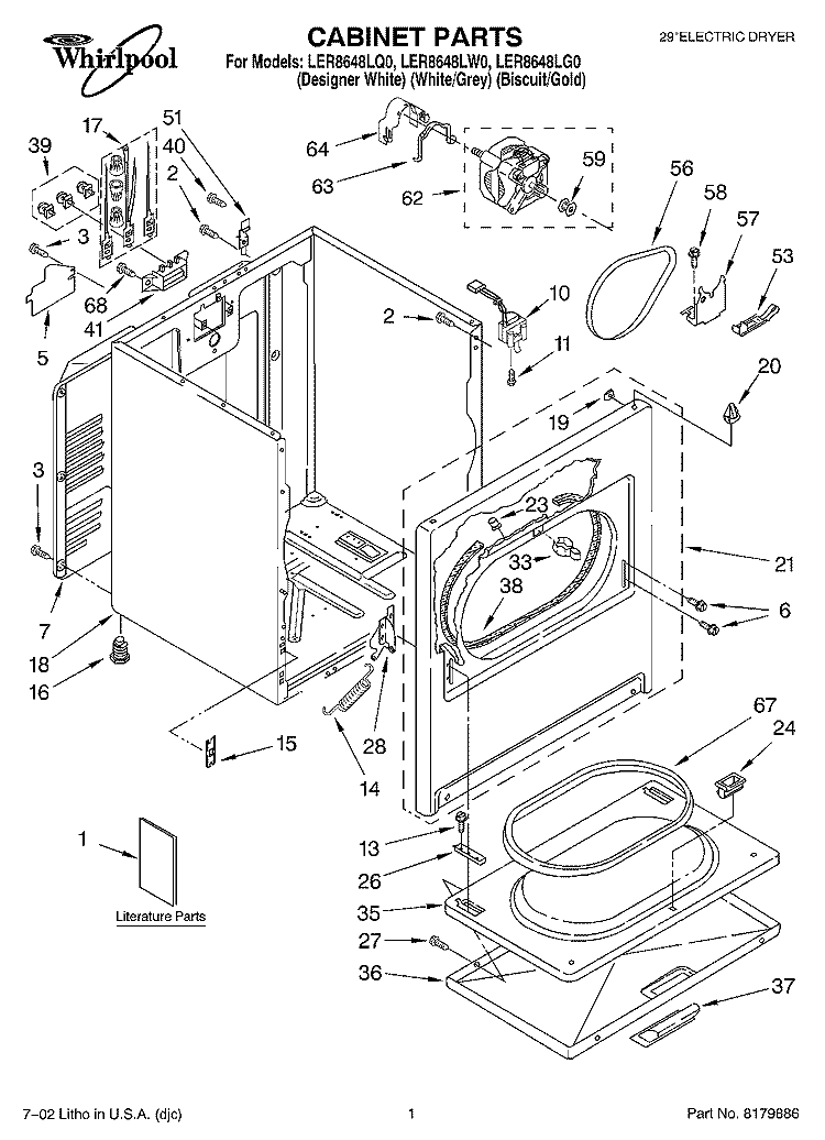 SECTION Diagram and Parts List for LER8648LQ0  Whirlpool Dryer