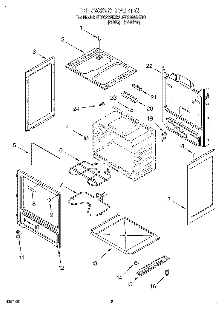 CHASSIS Diagram and Parts List for RF3020XEN0  Whirlpool Range
